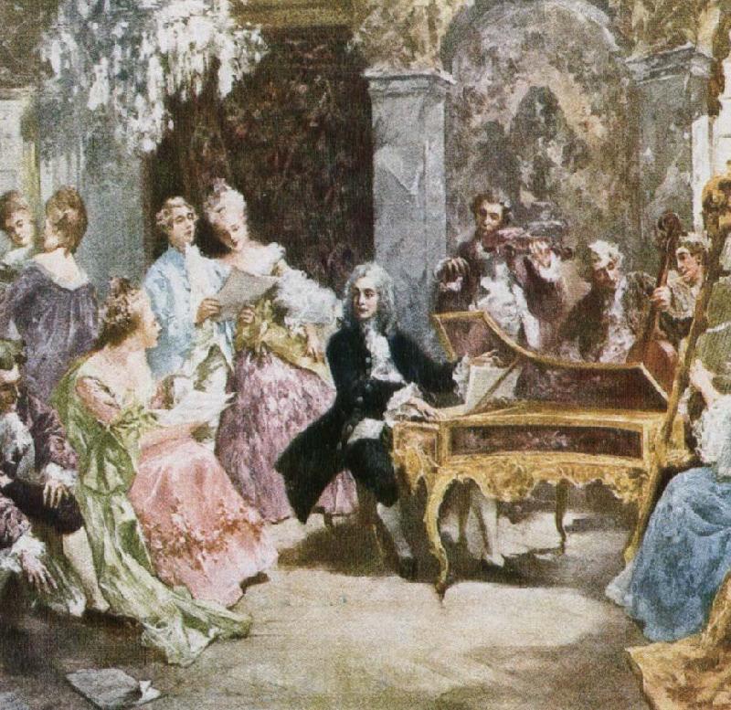 wolfgang amadeus mozart a romantic impression depicting handel making music at the keyboard with his friends. Norge oil painting art